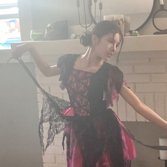 Girls Costume Dead zombie Prom Queen Corset 8 10 Pink Black Lace Bow Layered - Picture 8 of 15